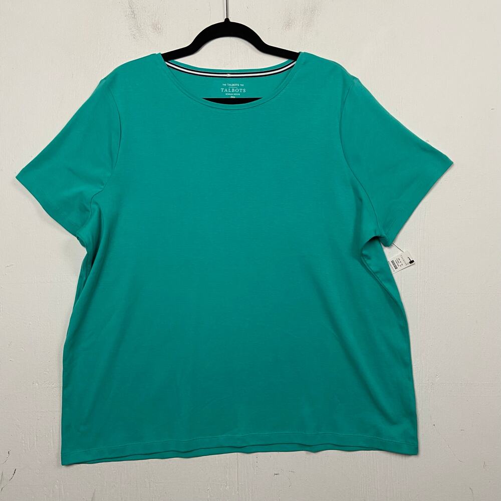 Talbots Women's Green Pima Cotton Short Sleeve Tee T-shirt Size 3X Petite NWT